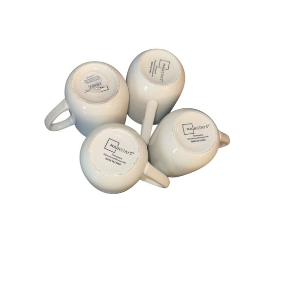 Set Of 4 Mainstays White Ceramic Coffee Mugs 10 Oz - Made In China - Picture 5 of 8